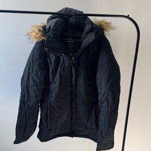 Weatherproof Black Coat with Faux Fur Trim